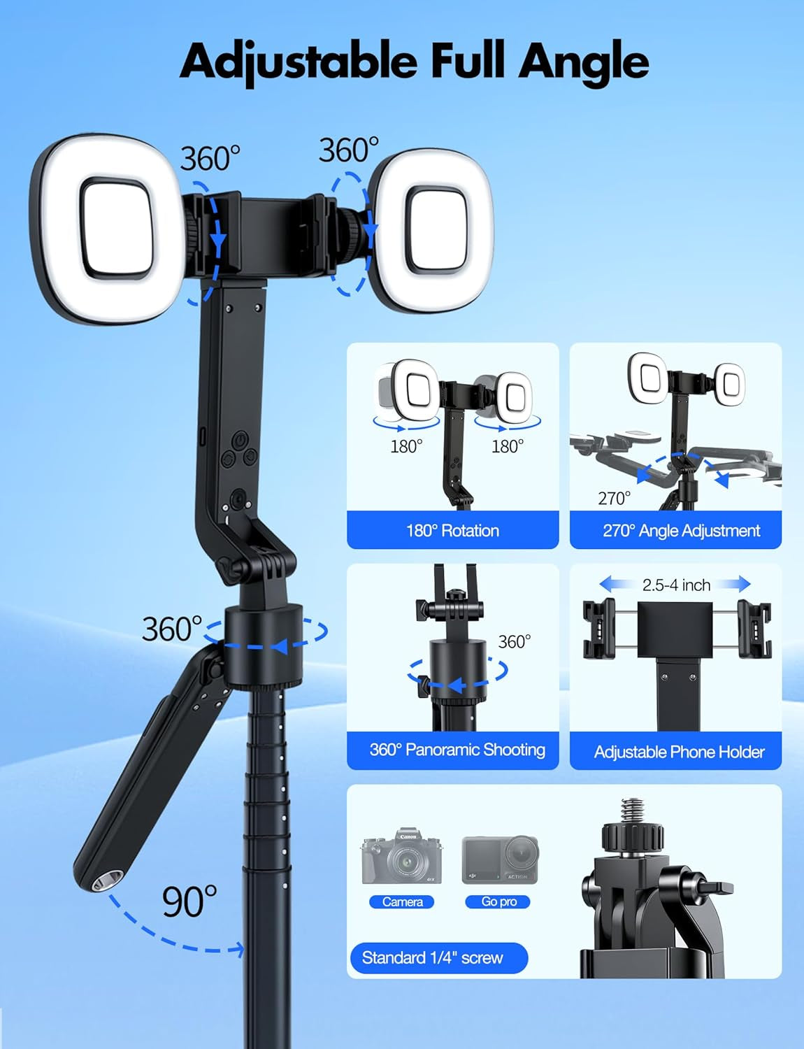 71'' Auto Face Tracking Tripod 360° Rotation with Stand | Selfie Stick W/Fill Lights, Remote & Gesture Control | for Tiktok Vlog Content Creator, Phone Camera Tripod following Your Movement