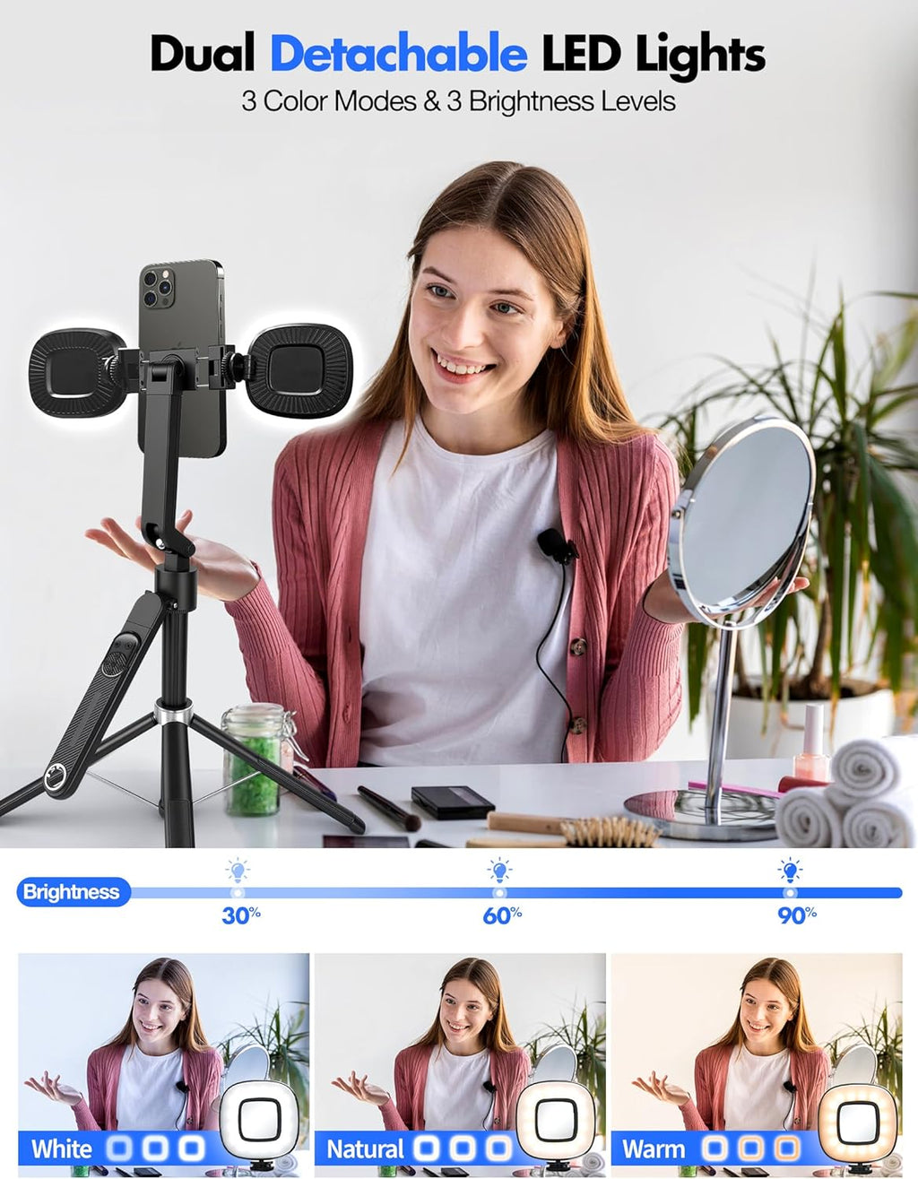 71'' Auto Face Tracking Tripod 360° Rotation with Stand | Selfie Stick W/Fill Lights, Remote & Gesture Control | for Tiktok Vlog Content Creator, Phone Camera Tripod following Your Movement