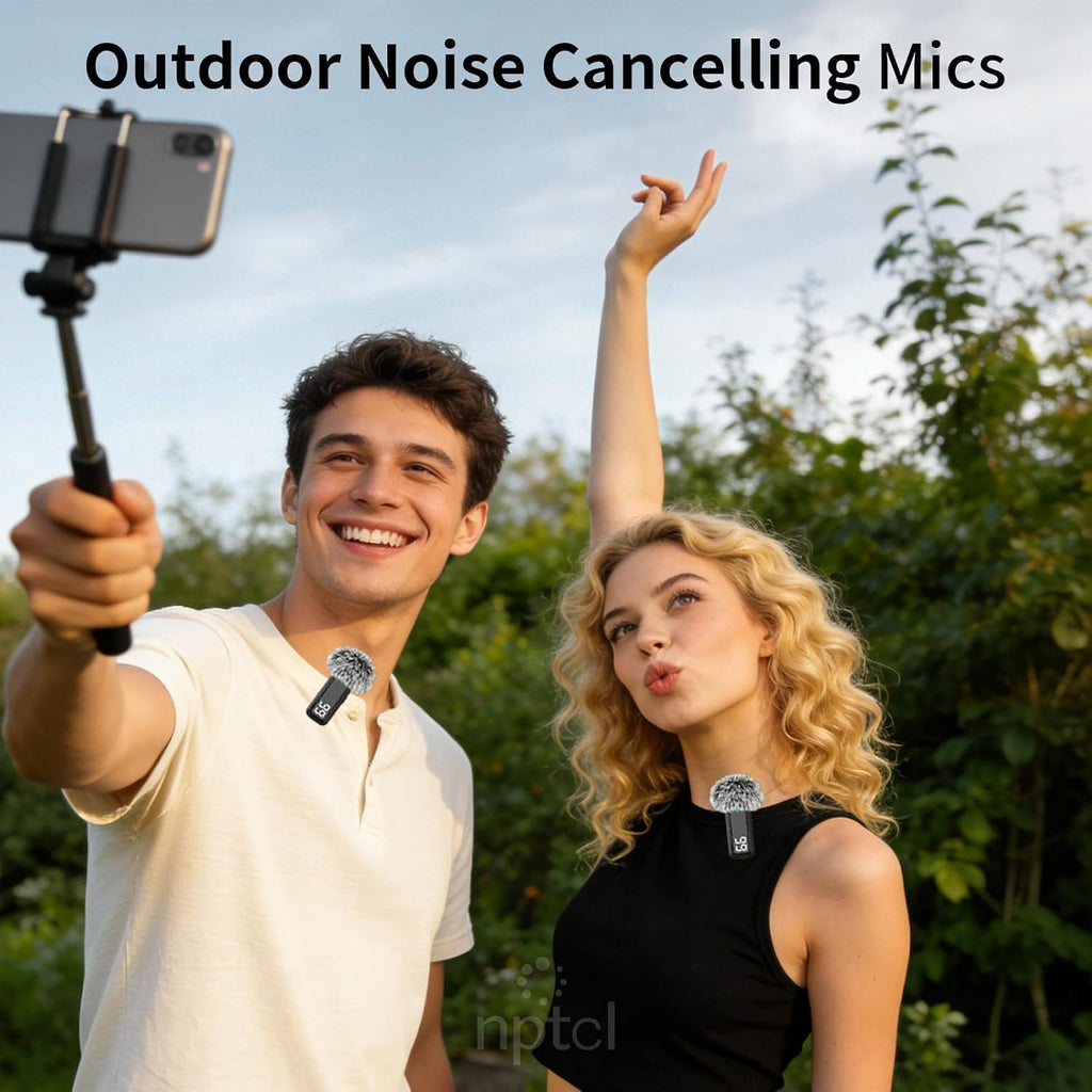 NPTCL Wireless Lavalier Microphone Set | USB-C & Lightning Clip-On Mic for iPhone, iPad & Android, 24-Hour Battery Case, Noise Reduction for Vlogging, YouTube, TikTok & Podcasts