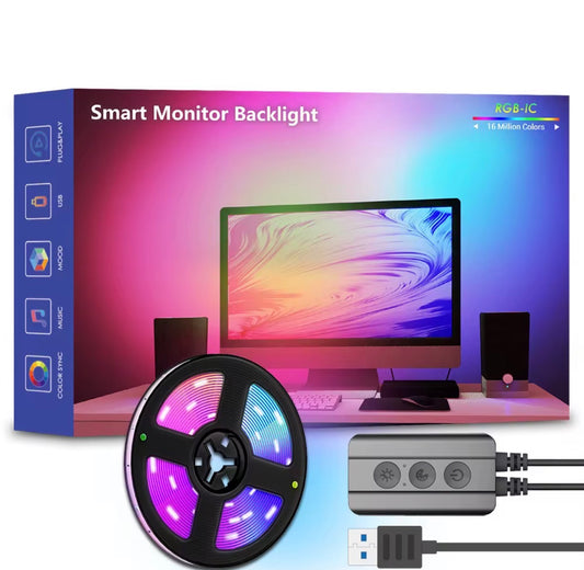 HDMI Color-Changing Computer Screen Sync LED Strip Light – RGB Ambient Backlight for PC & Gaming
