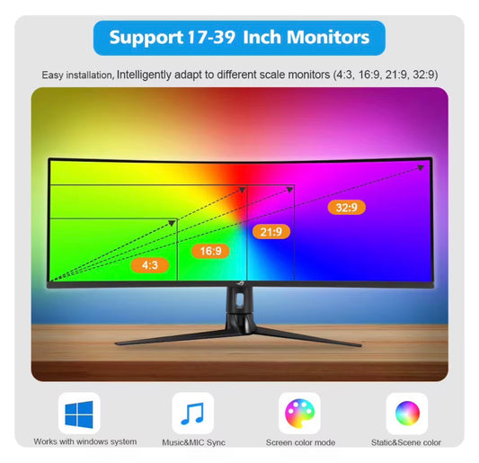HDMI Color-Changing Computer Screen Sync LED Strip Light – RGB Ambient Backlight for PC & Gaming
