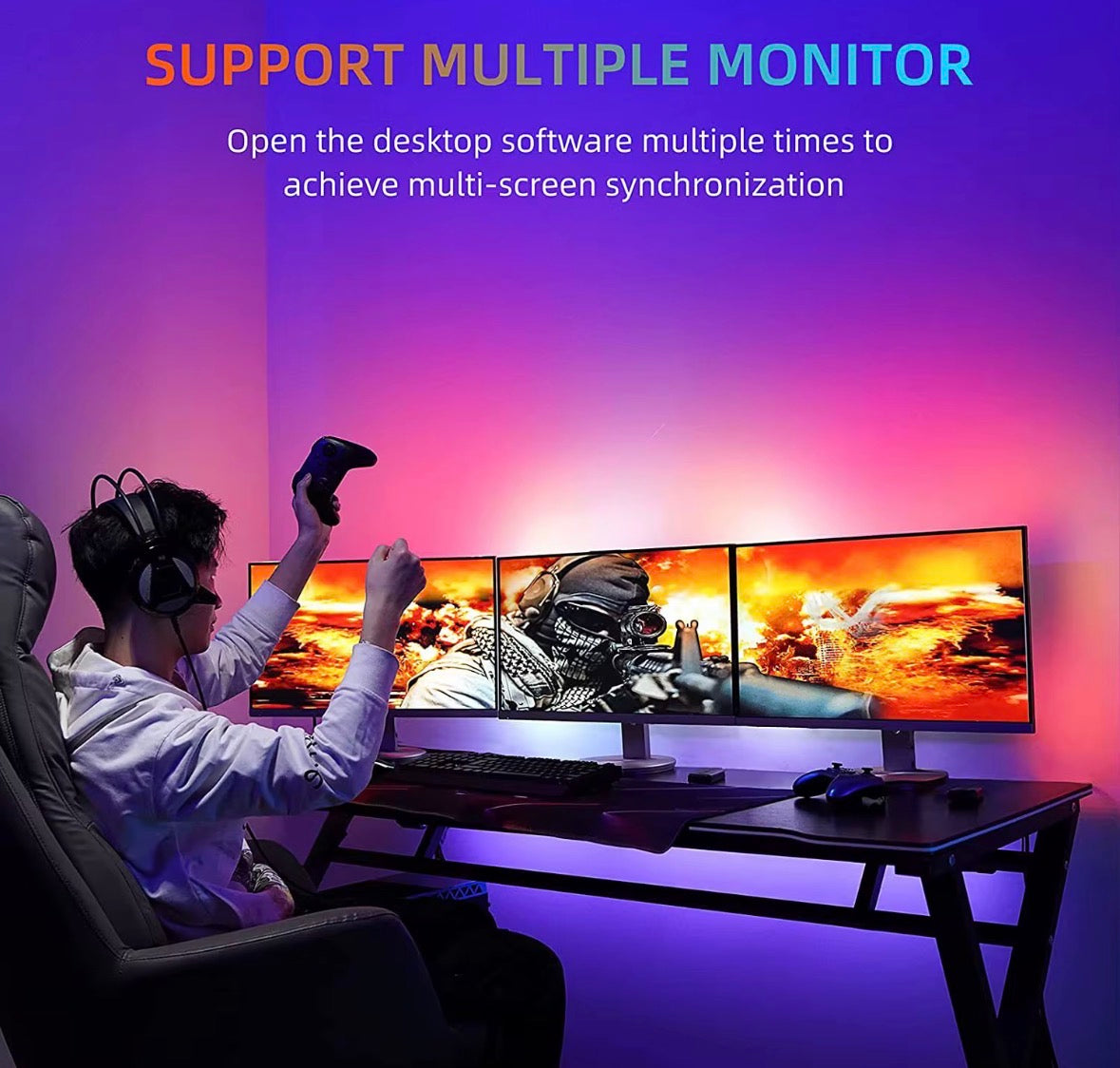 HDMI Color-Changing Computer Screen Sync LED Strip Light – RGB Ambient Backlight for PC & Gaming