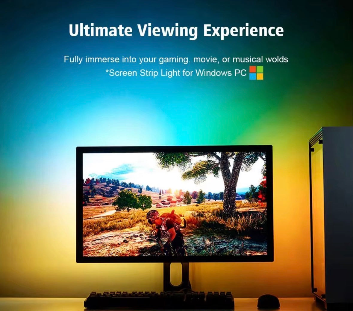 HDMI Color-Changing Computer Screen Sync LED Strip Light – RGB Ambient Backlight for PC & Gaming