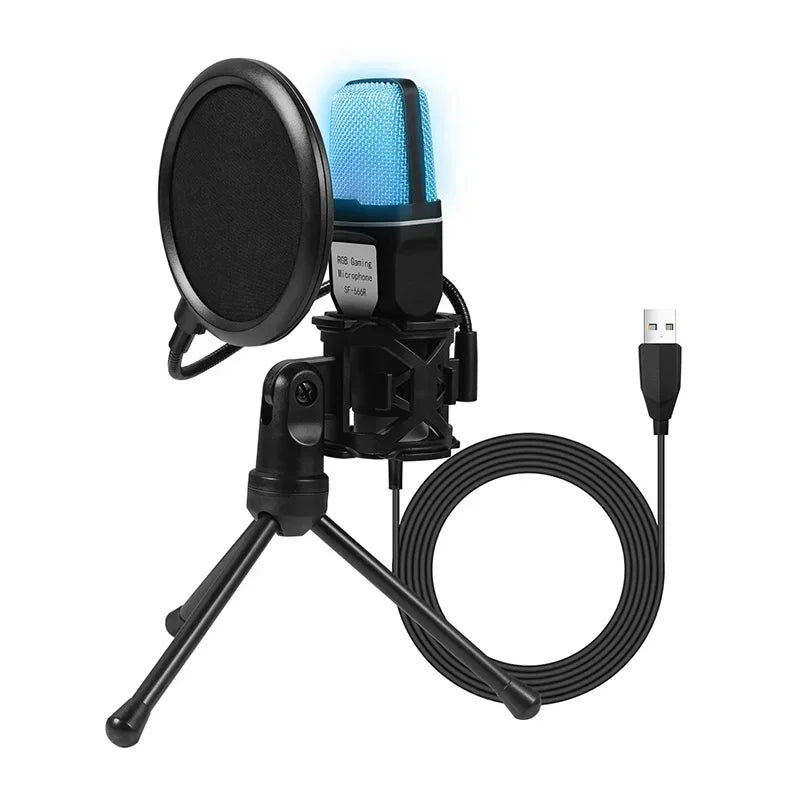 USB Microphone RGB Microfone Condensador Noise Reduction Wire Game Mic for Podcast Recording Studio Streaming Laptop Desktop PC