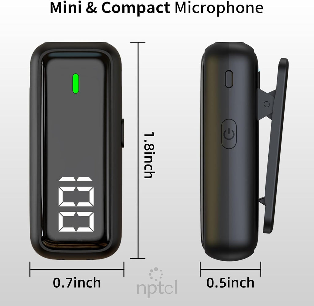 NPTCL Wireless Lavalier Microphone Set | USB-C & Lightning Clip-On Mic for iPhone, iPad & Android, 24-Hour Battery Case, Noise Reduction for Vlogging, YouTube, TikTok & Podcasts