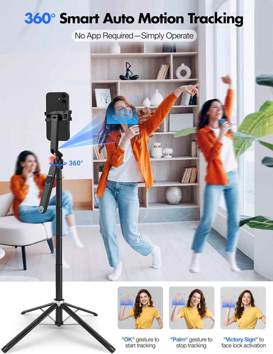 71'' Auto Face Tracking Tripod 360° Rotation with Stand | Selfie Stick W/Fill Lights, Remote & Gesture Control | for Tiktok Vlog Content Creator, Phone Camera Tripod following Your Movement