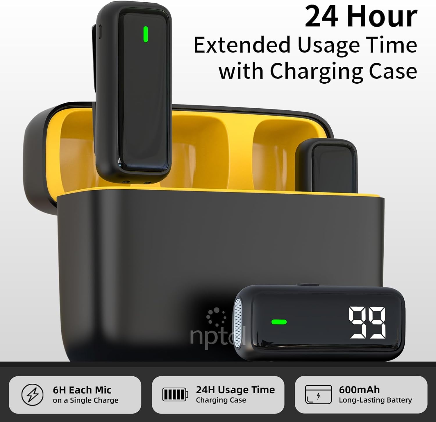 NPTCL Wireless Lavalier Microphone Set | USB-C & Lightning Clip-On Mic for iPhone, iPad & Android, 24-Hour Battery Case, Noise Reduction for Vlogging, YouTube, TikTok & Podcasts