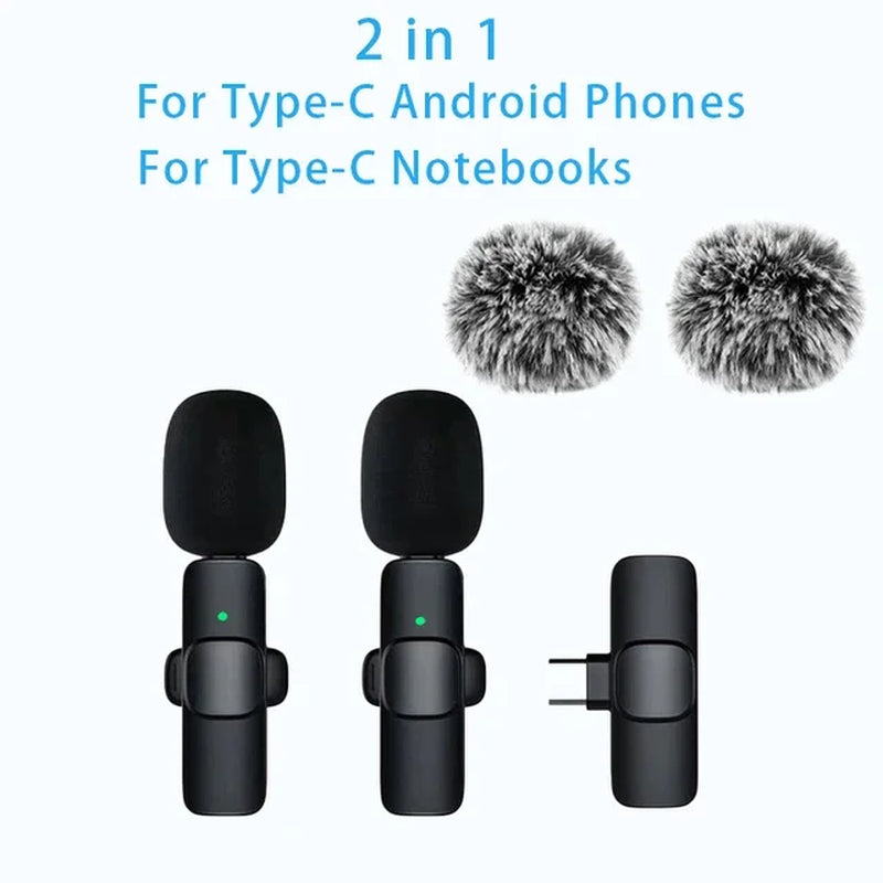 Wireless Lavalier Microphone Mini Lapel Mic with Noise Cancellation for Iphone/Android USB-C Video Podcast Vlog Recording