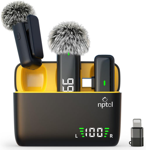 NPTCL Wireless Lavalier Microphone Set | USB-C & Lightning Clip-On Mic for iPhone, iPad & Android, 24-Hour Battery Case, Noise Reduction for Vlogging, YouTube, TikTok & Podcasts