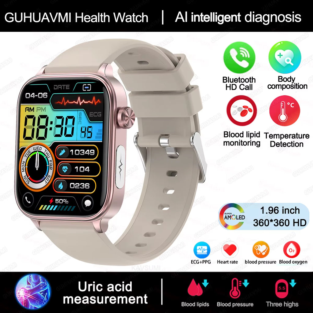 AI Diagnostic Detector Smart Watch Women Blood Lipid and Uric Acid Body Composition Test Women Menstrual Health Tracker 2025 New